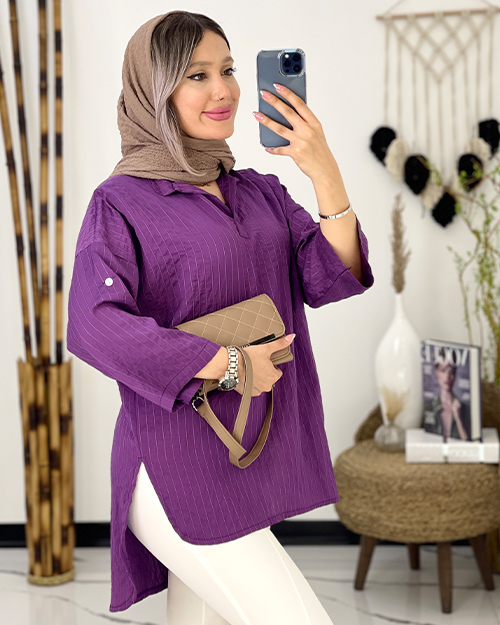 مانتو راه راه جلوبسته کوتاه کد 4582