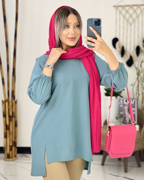 مانتو الیاف جلو بسته آستین کش کد 4845