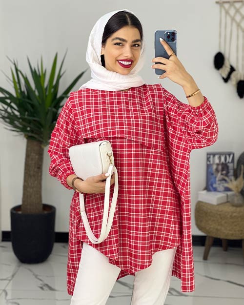 مانتو جلو بسته چهارخونه کد 4910