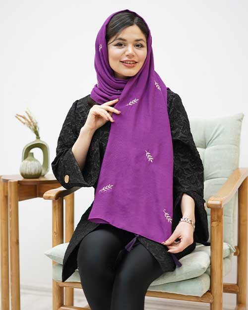 شال نخی زنانه طرح برگ کد 15338