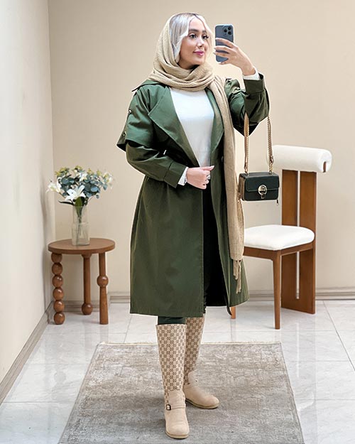 بارانی بلند آستین پرچی کد 16875