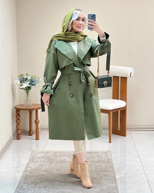 ترنچ کت بلند ژیله دار کد 16876