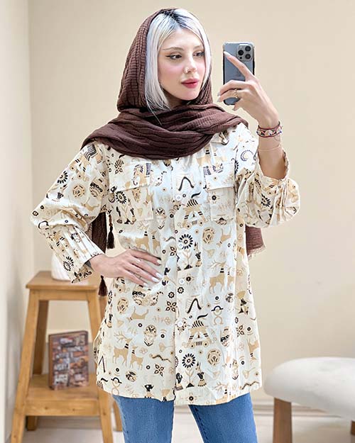 مانتو لینن طرحدار دو جیب کد 15536