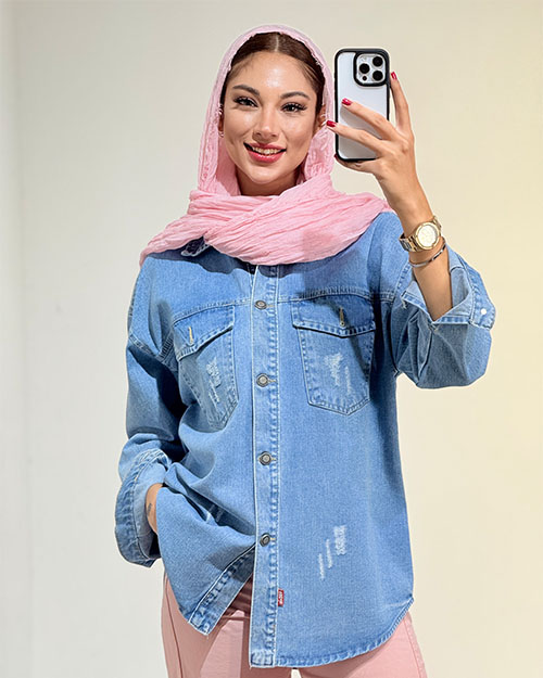 شومیز جین دوجیب کد 19658