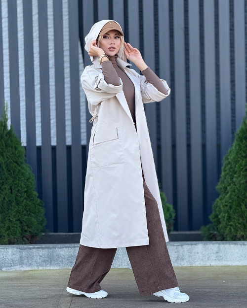 بارانی کمرگتر کلاهدار کد 19946