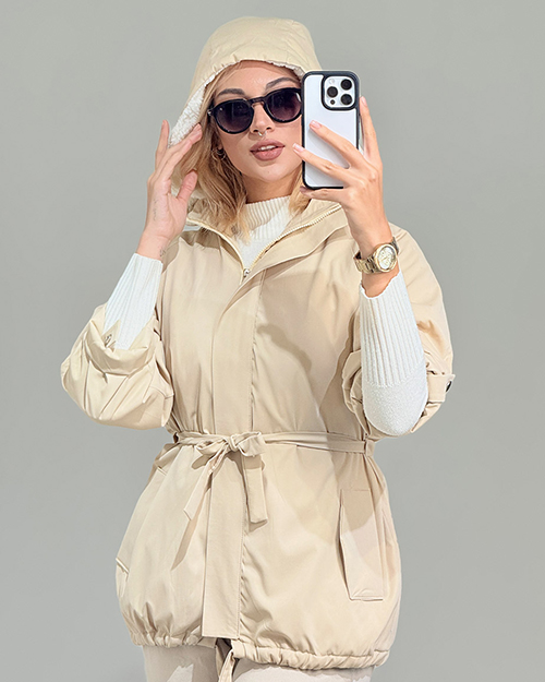 کاپشن کمربنددار کد 19945