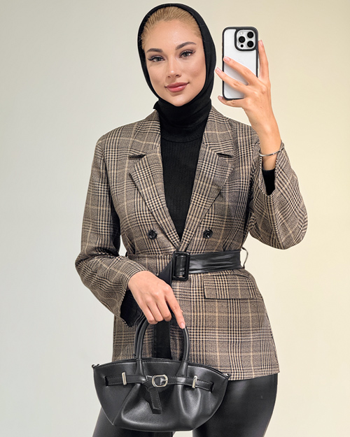 کت چهارخونه کمربندار تولیدایواز کد 19769