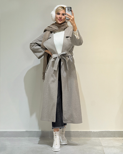 پالتو فوتر بلند کمربنددار تولیدایواز کد 19847