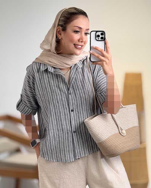 شومیز راه راه لینن باکسی کد 20794