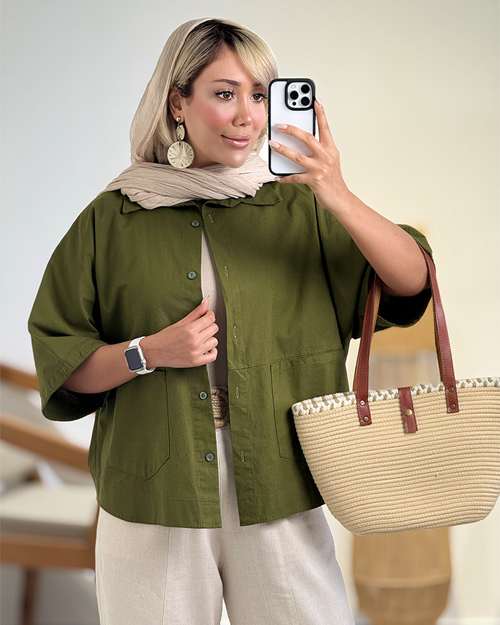 شومیز لینن باکسی دو جیب کد 20815