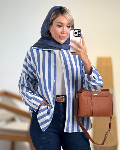 شومیز راه راه آستین پاگون کد 20840