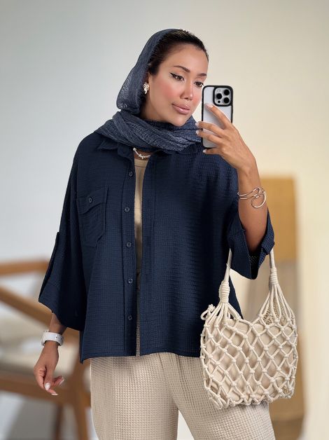 شومیز باکسی لینن حصیری کد 21067