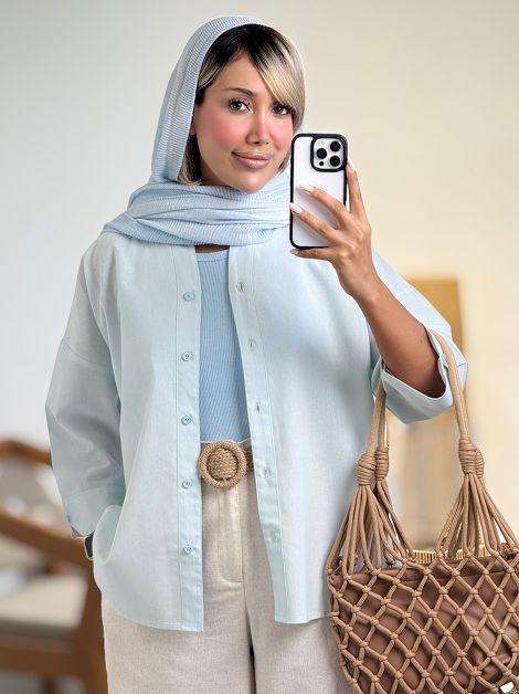 شومیز لینن پاستلی مینیمال کد 21235