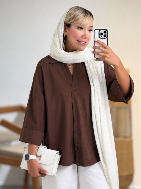 شومیز باکسی آستین پاکتی کد 21099