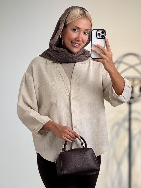 شومیز لینن یقه ترکیبی کد 21237