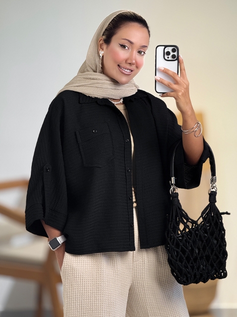 شومیز باکسی لینن حصیری کد 21067