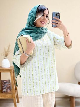 مدل مانتو لینن جلوبسته طرحدار