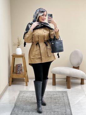 بارانی کتان یقه ایستاده دخترانه