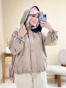 بارانی جلو زیپ کلاهدار کد 16703
