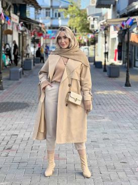 ترنچ کت بلند ژیله دار کد 16876