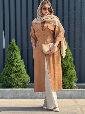 تصویر مانتو بلند دکمه چوبی کد 19237