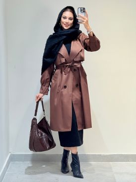 بارانی بلند کتان کد 19584