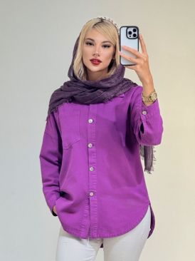 شومیز کتان جیب دار کد 19785