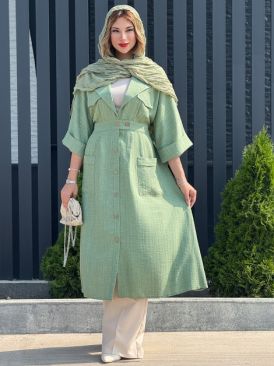 تصویر مانتو بلند دکمه چوبی کد 19237