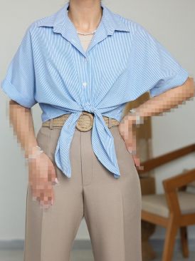 شومیز راه راه جلو گره ای کد 20718