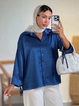 شومیز ساتن آستین بندی کد 21090