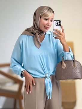 شومیز ساتن جلو گره ای کد 21047